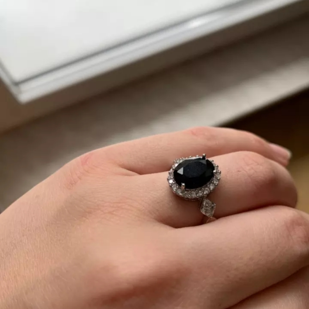 New 925 Sterling silver round black CZ crystal rin - Picture 2 of 4